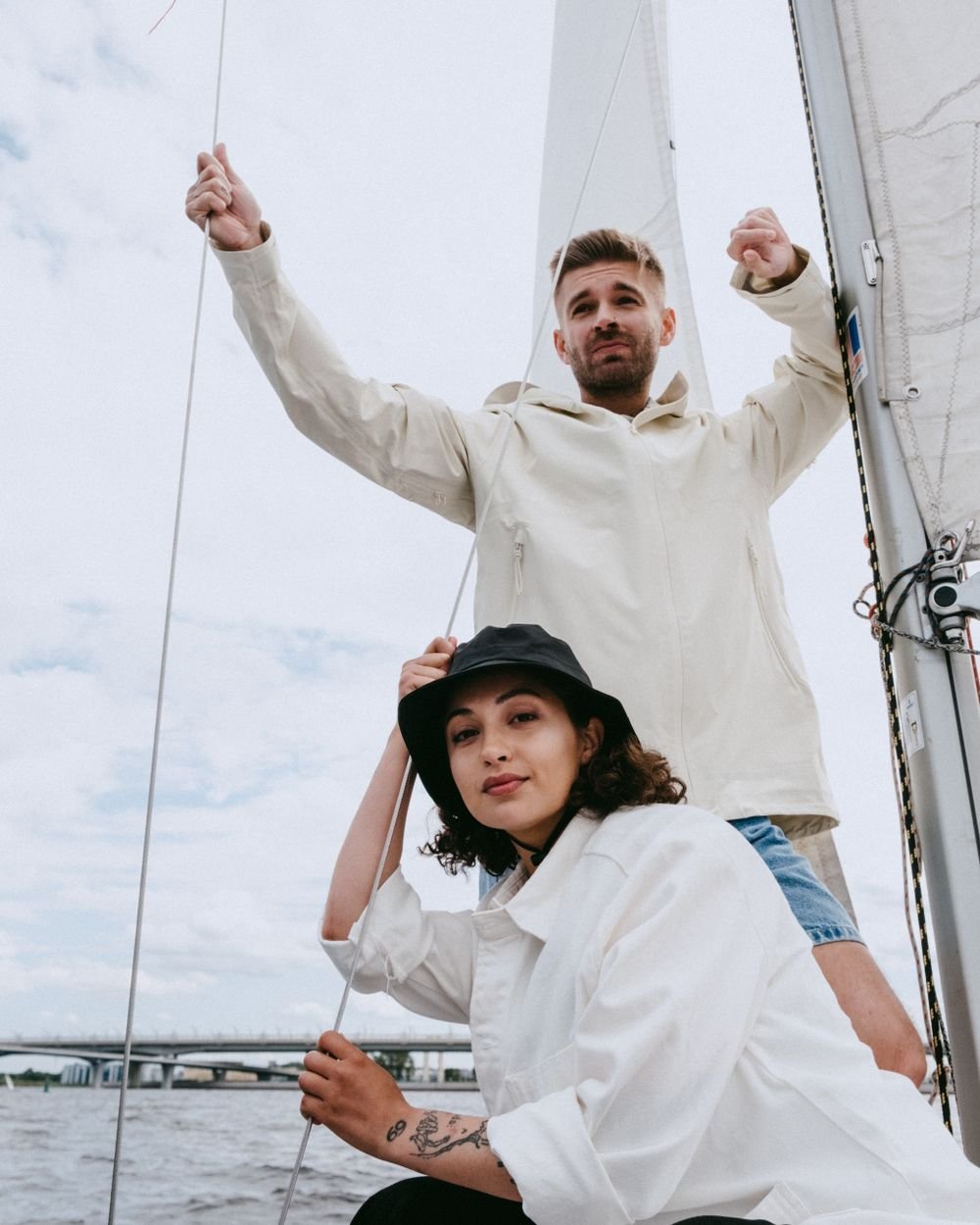 Couple alone on a boat bow