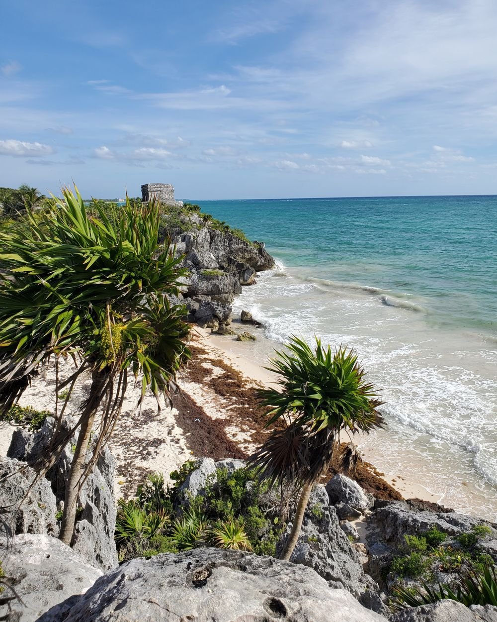 Turquoise water and coastline at Tulum
