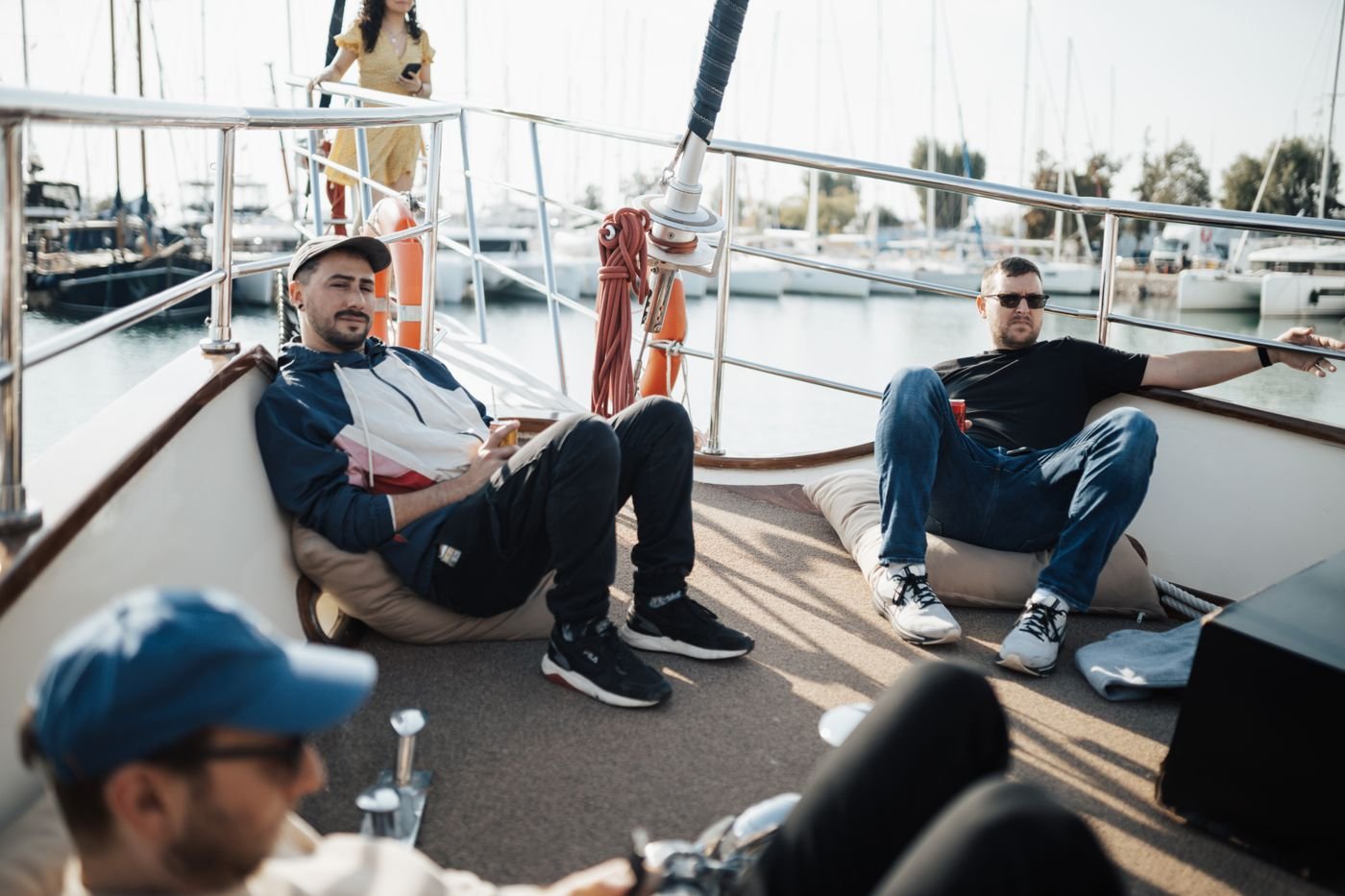Crew serving lunch on an aft deck
