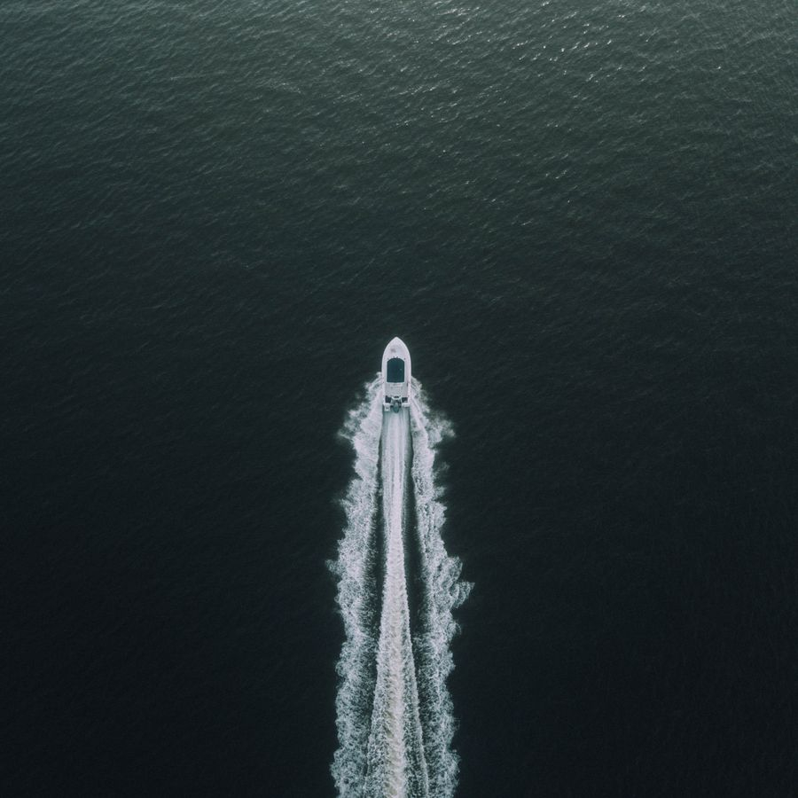 Aerial of a yacht wake