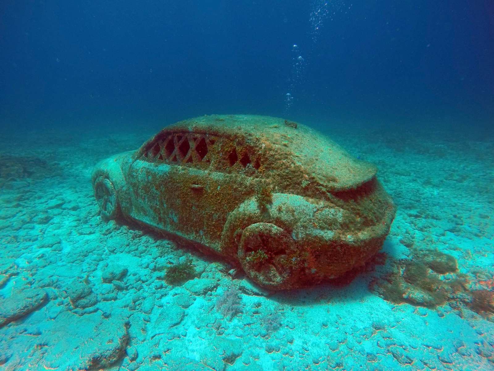 A car sculpture on the seabed at the underwater museum off Cancun