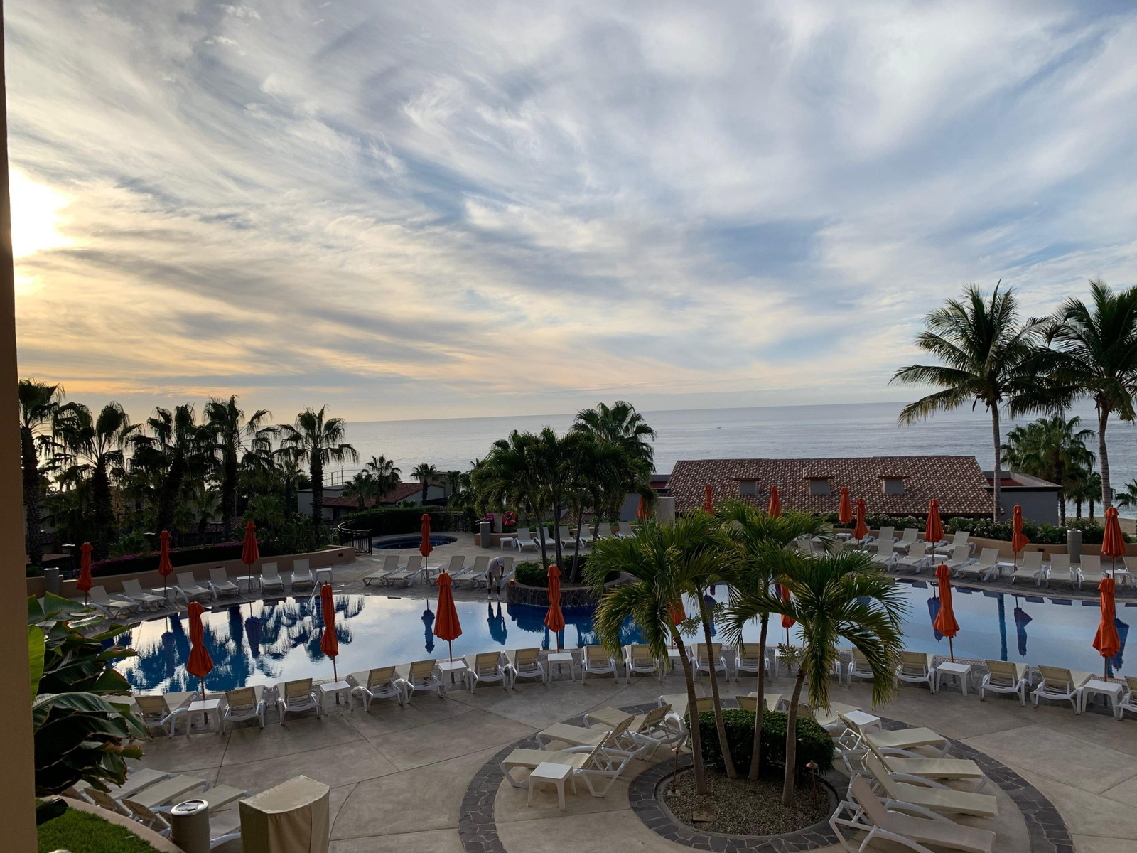 Early morning light over a resort beach in Los Cabos