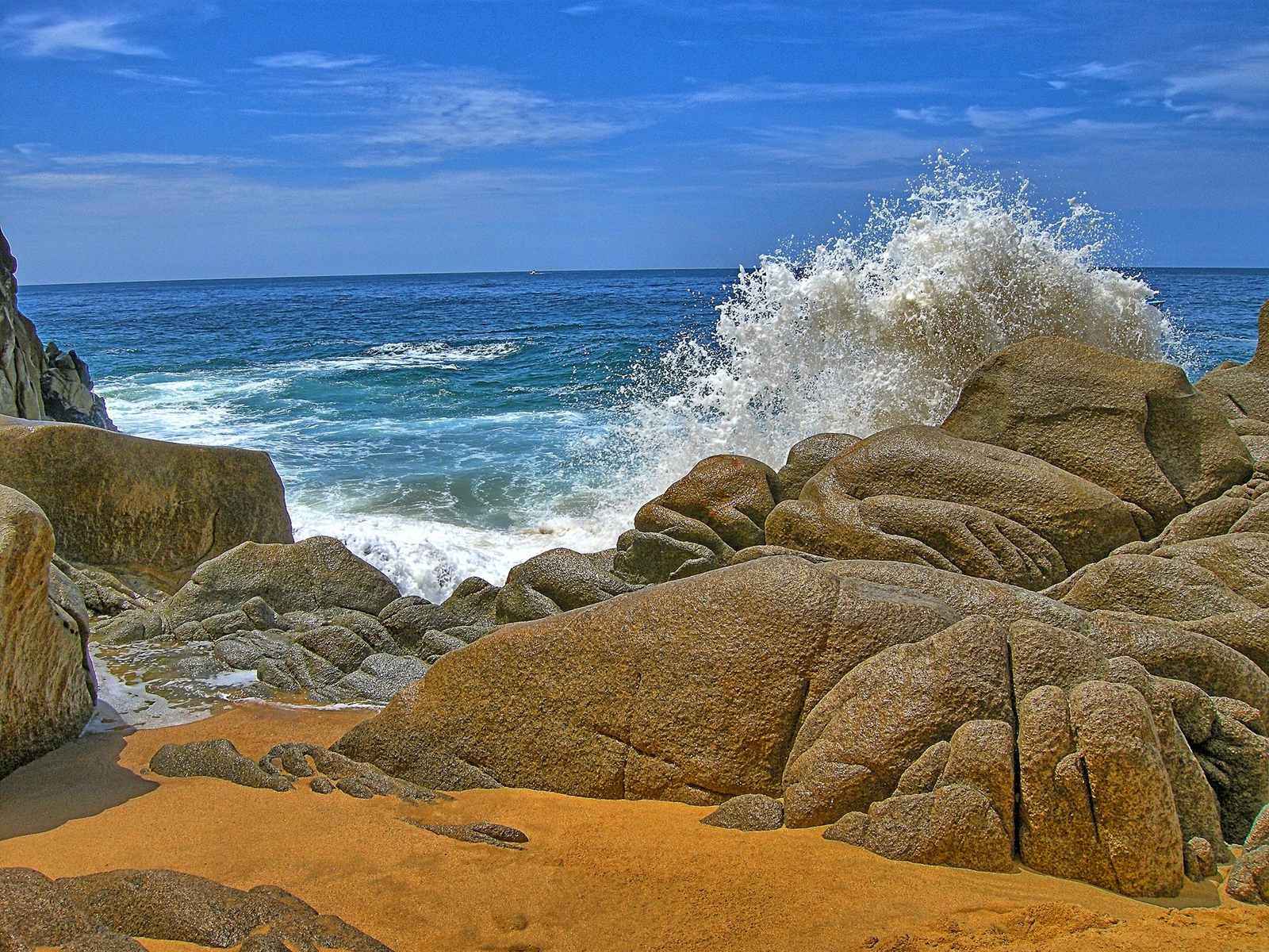 Lover's Beach at Cabo San Lucas, the sand strip between the rock formations